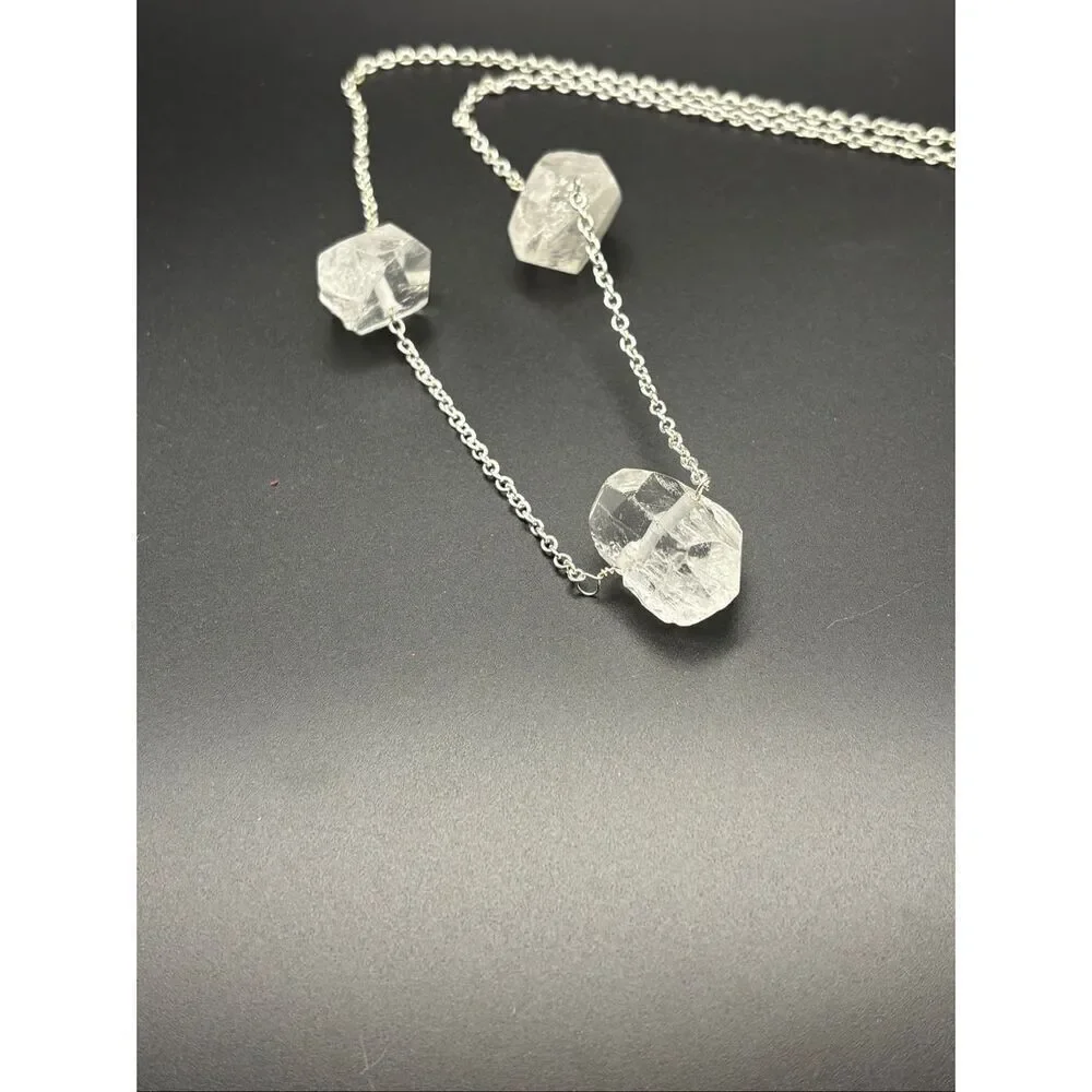 Quartz Crystal and Silvery Necklace, NEW, Handmade, Natural Stone